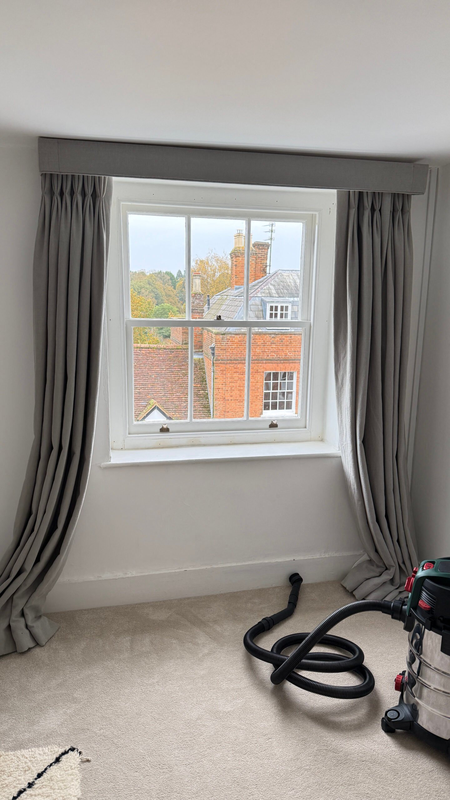 Restored Georgian sash window with original features in period townhouse, Ampthill near Bedford